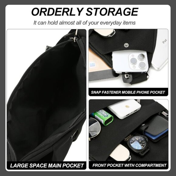 Black Anti Theft Crossbody Travel Bags Mens Sling Bag Over the Shoulder Bags for - Picture 4 of 7